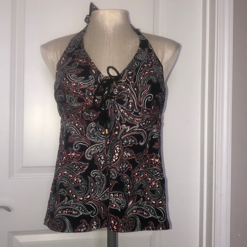 SOLD Lands’ End Paisley Halter Tankini Top size 12